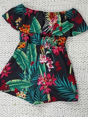 Girl's Colorful Tropical Off-Shoulder Floral Romper